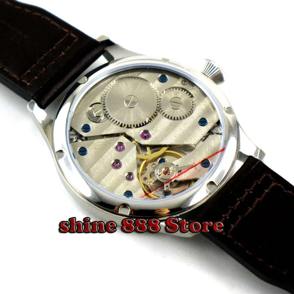 Новая мода 44 мм PARNIS синий циферблат Азиатский 6497 17 jewels Механический ручной взвод движения мужские часы