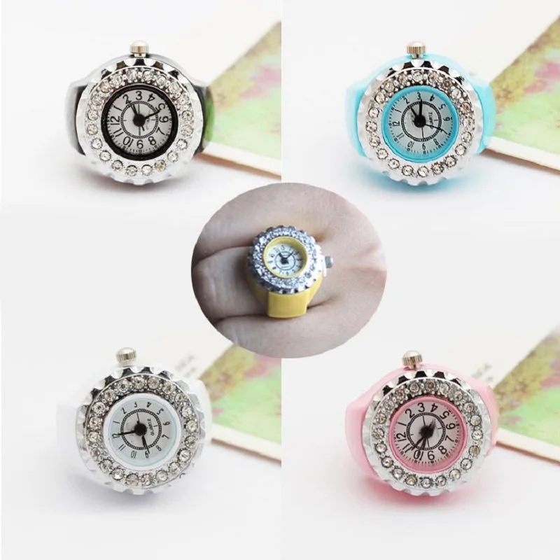 Fashion Women Girls Crystal Ring Watch Steel Stretchy Quartz Finger