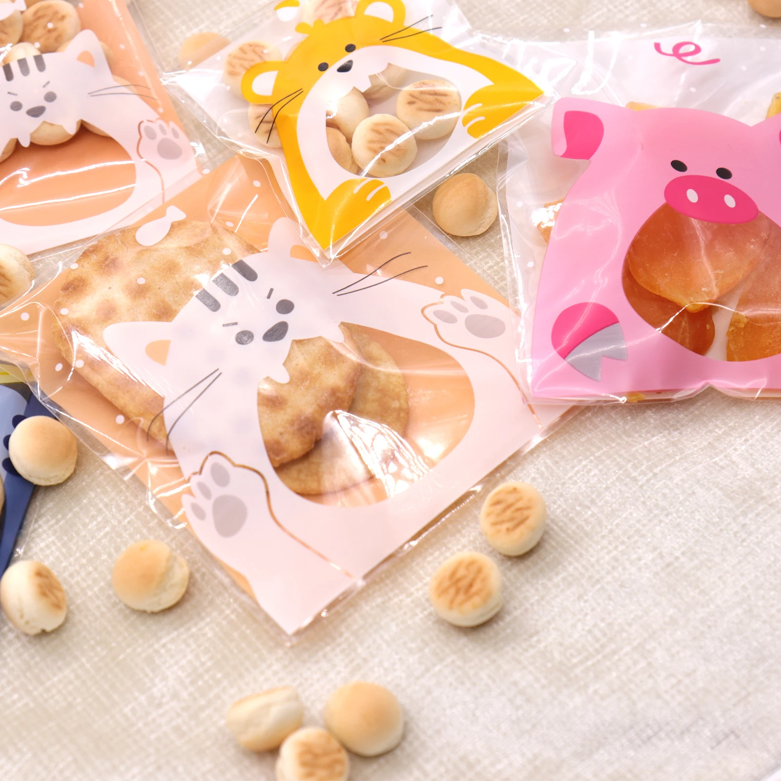 

100 pcs adhesive cookies opp bag wedding birthday party owl,piggy,rat,hamster pattern candy bag cake store storage bags suppli