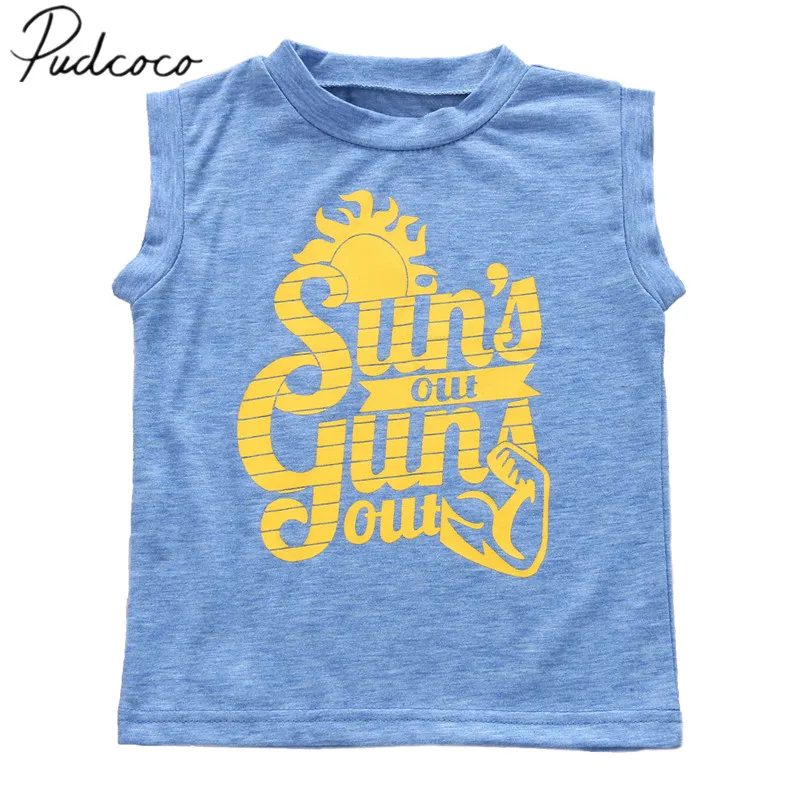 

2018 Brand New Toddler Baby Boy Summer Lovely Casual Vest T-Shirts Tops Sleeveless Letter Print Blue Vest Tops Pineapple Clothes