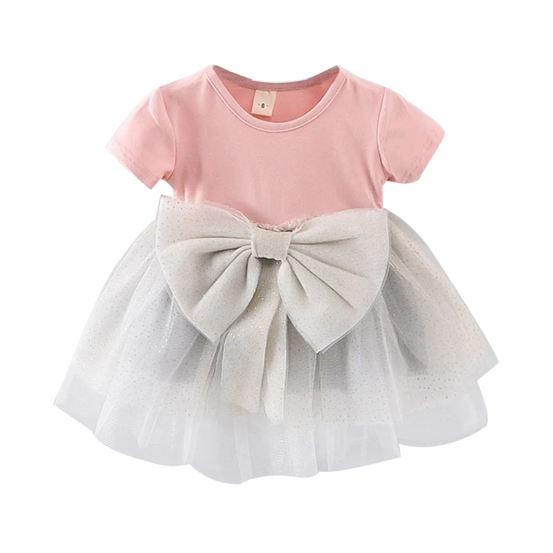 

Dresses Summer Kids girl Cute Casual Short Sleeve Bowknot Design Dress Costume Babys Children Mesh Dresses