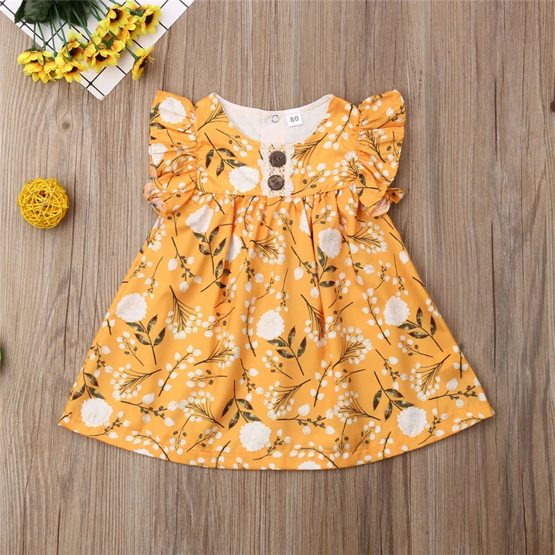 

2019 Summer Sleeveless Lace Yellow Costume Clothing Birthday Party Tutu Dresses Toddler Baby Girls Dress Kids Party Flower
