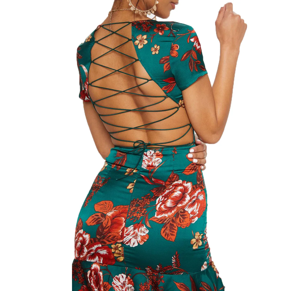 

Printed V Neck Bohemian Short Dresses for Women Short Sleeve Backless Summer Beach Dresses Ruffles with Straps Vestidos
