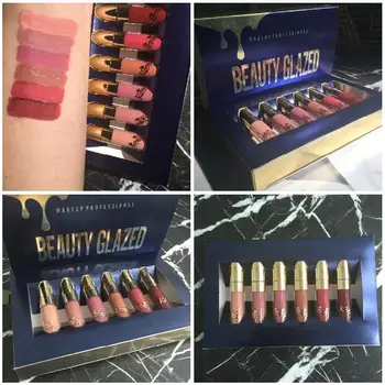 

NEW BEAUTY GLAZED 6Pcs/Set Lipstick Lip Gloss Matte Long-lasting Waterproof Makeup Tools