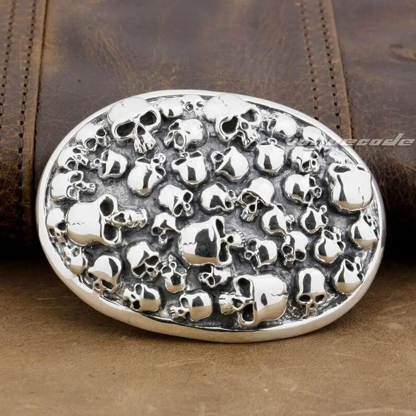 925 Sterling Silver Skull Mens Biker Belt Buckle 9C006-in Men&#39;s Belts from Apparel Accessories ...