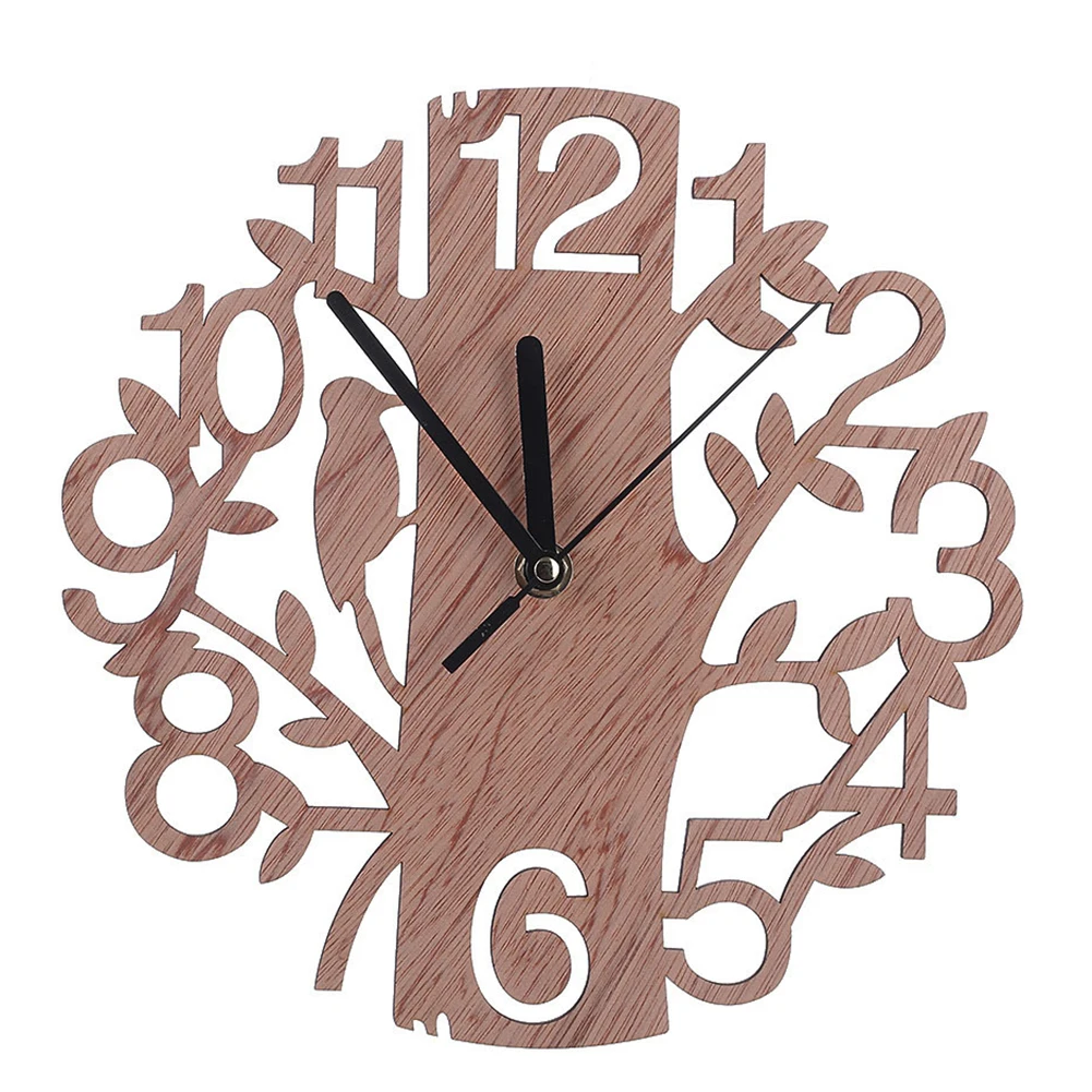 

Silent Wooden Exquisite Bedroom Tree Shape Office Analog Fashion Decorative Accurate Home Living Room Wall Clock