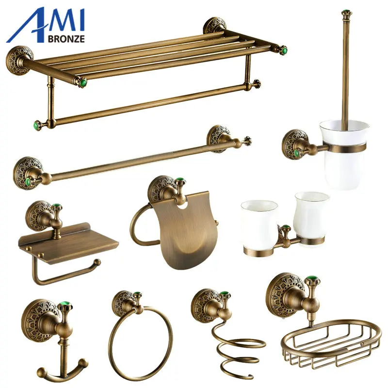Античный матовый медный резной зеленый нефрит аксессуары для ванной комнаты вешалка для полотенец Держатель для полотенец держатель для бумаги тканевый крючок BS20