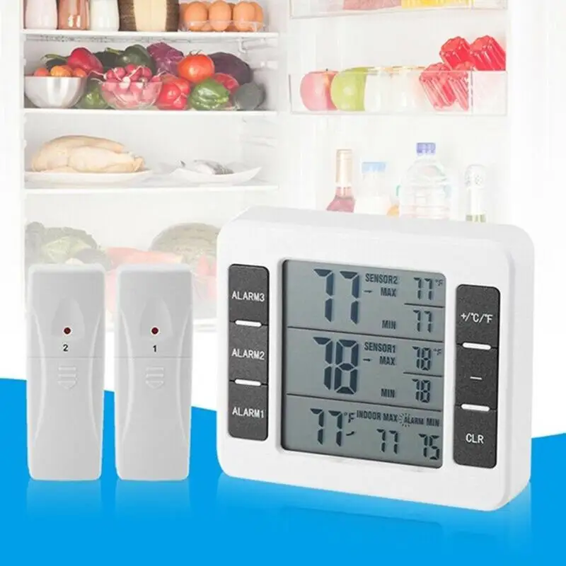 Беспроводной ЖК-цифровой звуковой холодильник с сигнализацией термометр с датчиком 2 шт. бытовые Термометры максимальное минимальное значение дисплея