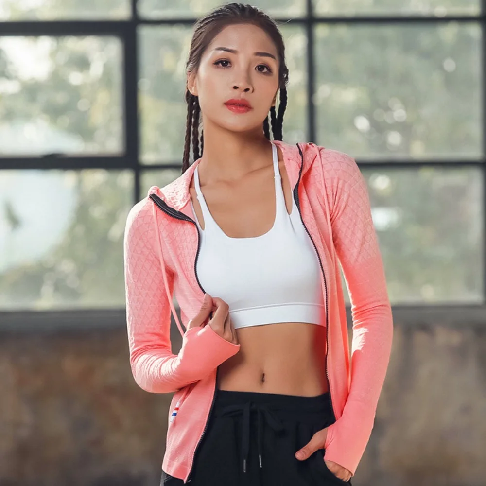 Women Sport Workout Jacket Zip Up Stretchy Yoga Running Jacket Coat with Back Pocket Women Sport Workout Jacket Zip Up Stretchy Yoga Running Jacket Coat with Back Pocket