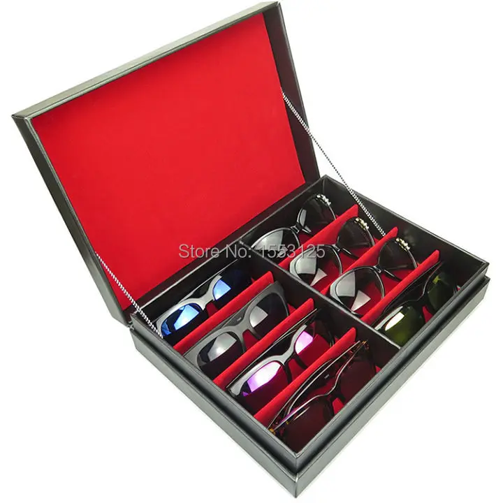8grid sunglasses box, high end jewelry box, pu leather cloth glasses