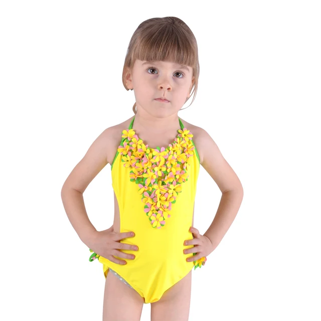 Best Offers One-piece children's swimsuit Pure color handmade flower lovely children's swimwear Princess girl swimsuit    17030