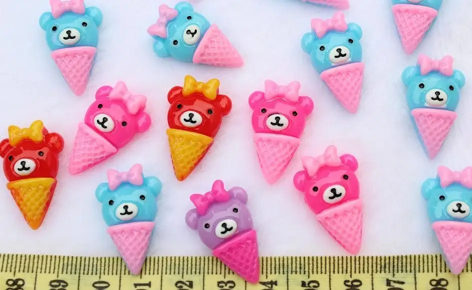 60 pcs Kawaii Flatback Resin Mixed Cute Bear Ice Cream Deco Cabochons wholesale 20mm