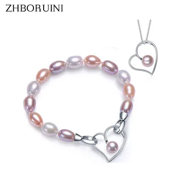 

ZHBORUINI Fashion Pearl Jewelry Charm Bracelet Natural Freshwater Pearl 925 Sterling Silver Multicolour Pearl Bracelet Wedding