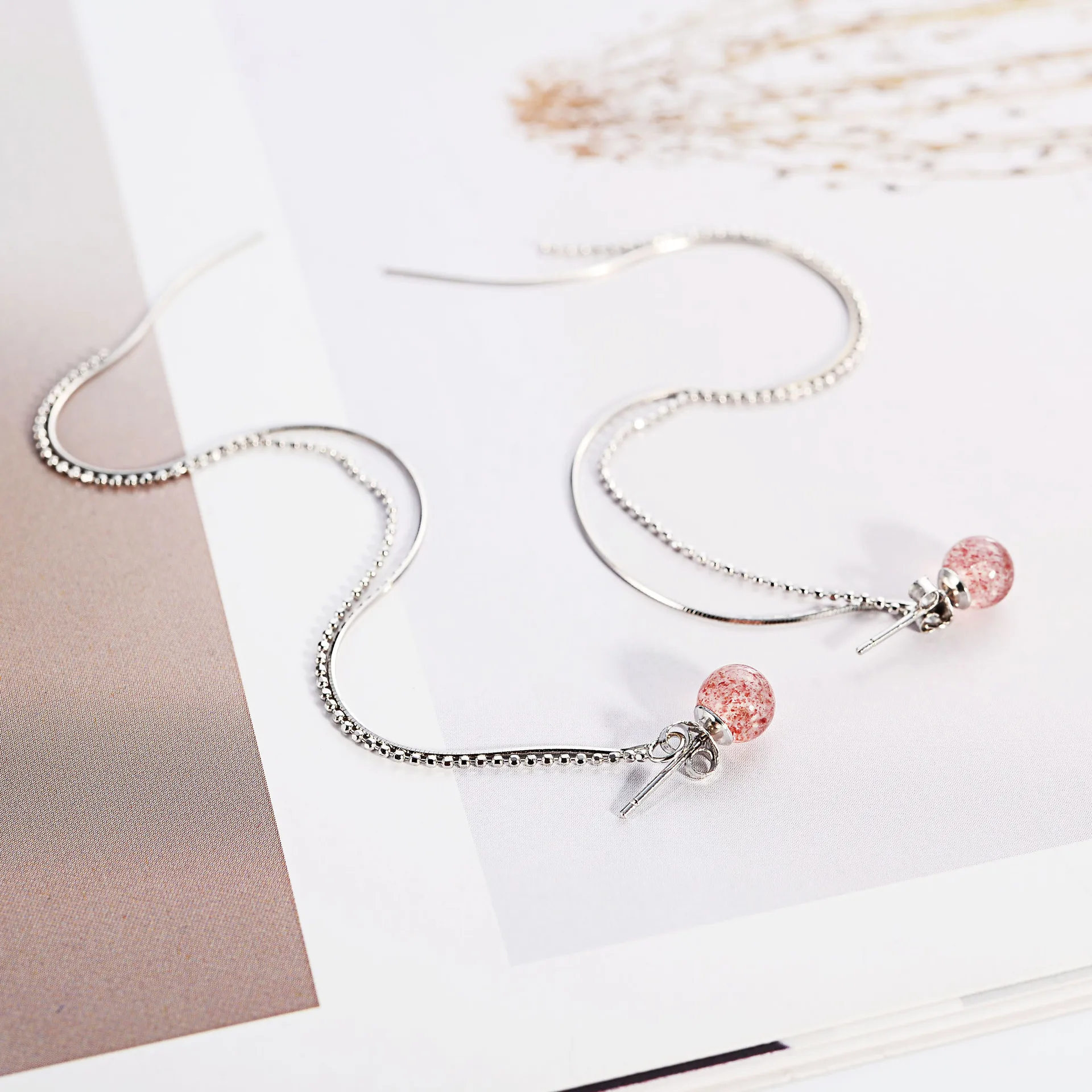 strawberry long tassel earring 100% 925 Sterling silver Jewelry fashion Hypoallergenic Stud earrings for women girl gift