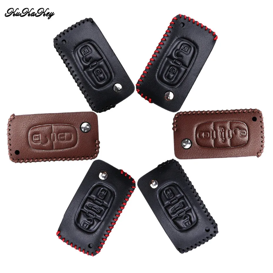 

1PC Leather Car Key Case Cover Protection Shell Skin For Peugeot RCZ 107 206 207 208 306 307 308 407 408 Car Keyring Keychain