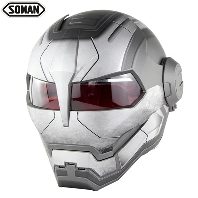 SOMAN Iron Man Motorcycle Helmet Flip up Motorbike Robot Style Helmet Motocross Casco Moto Cross Helm DOT Approval 515 - Цвет: matte gray war