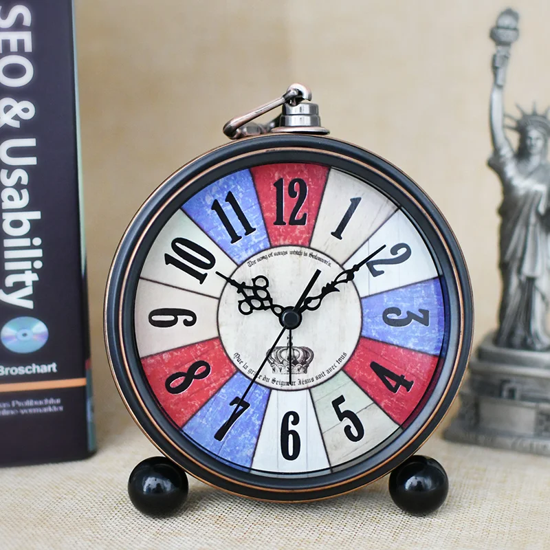 High Grade Vintage Alarm Clock Study Room Desk Table Clock Antique Bedside Wake Up Clock Metal Loud Alarm Desk Clock