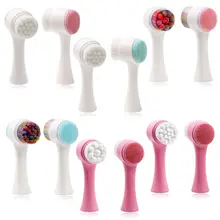 2 In 1 Double-Sided Facial Cleansing Brush Soft Bristles Silicone Massager Large Handle Portable Manual Exfoliation Cleaner Tool