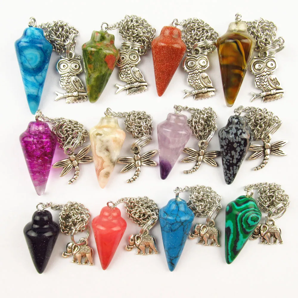 (Min.order 10 $ campuran) Cantik 12pcs / lot Borong Campuran Batu Asli Pendulum Beads Loket BB23