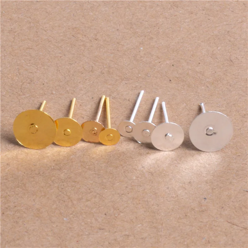 

200pcs Stainless Steel Blank Post Earring Studs Pins with Loop Hang 4/5/6/8mm Flat Round Tray Base Ear Jewelry Findings