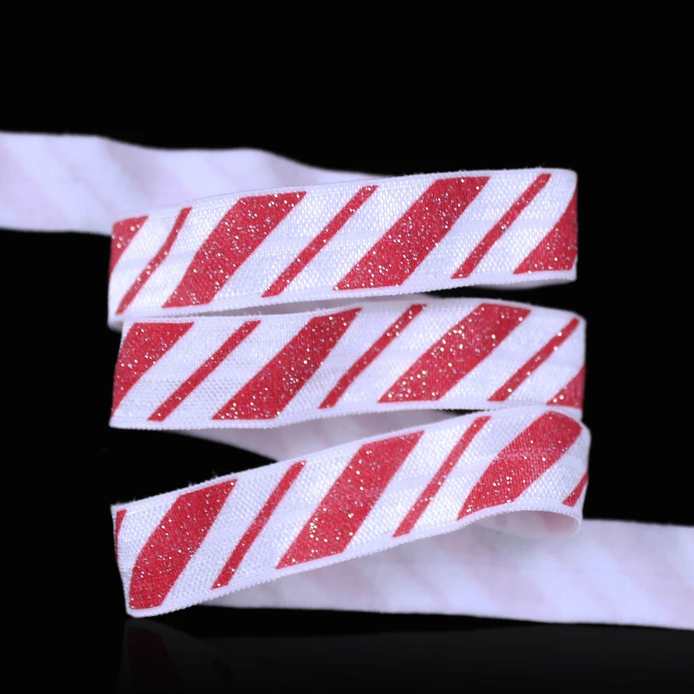 

New 5/8" Christmas glitter stripes fold over elastic for DIY accessaries
