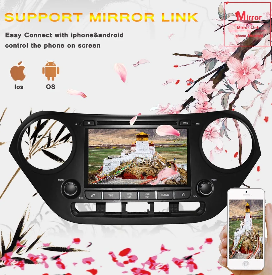 Top 4GB Ram1024*600 Android 9.0 Auto Stereo Multimedia For HYUNDAI I10 2014-2018 car dvd player GPS BT Radio stereo Navigation Audio 7