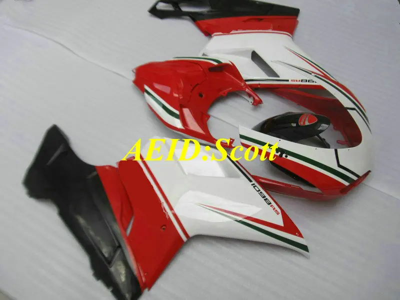 

Injection mold Fairing KIT for DUCATI 848 1098 1198 08 09 Ducati ducati 1098 2008 2009 Cool Red white Fairings set+gifts DA06