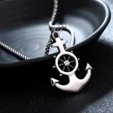 HNSP 3.0MM Stainless Steel chain Silver Color Anchor necklace pendant For Men Male Fashion jewelry Gift fashion anchor style zinc alloy shell pendant necklace silver blue