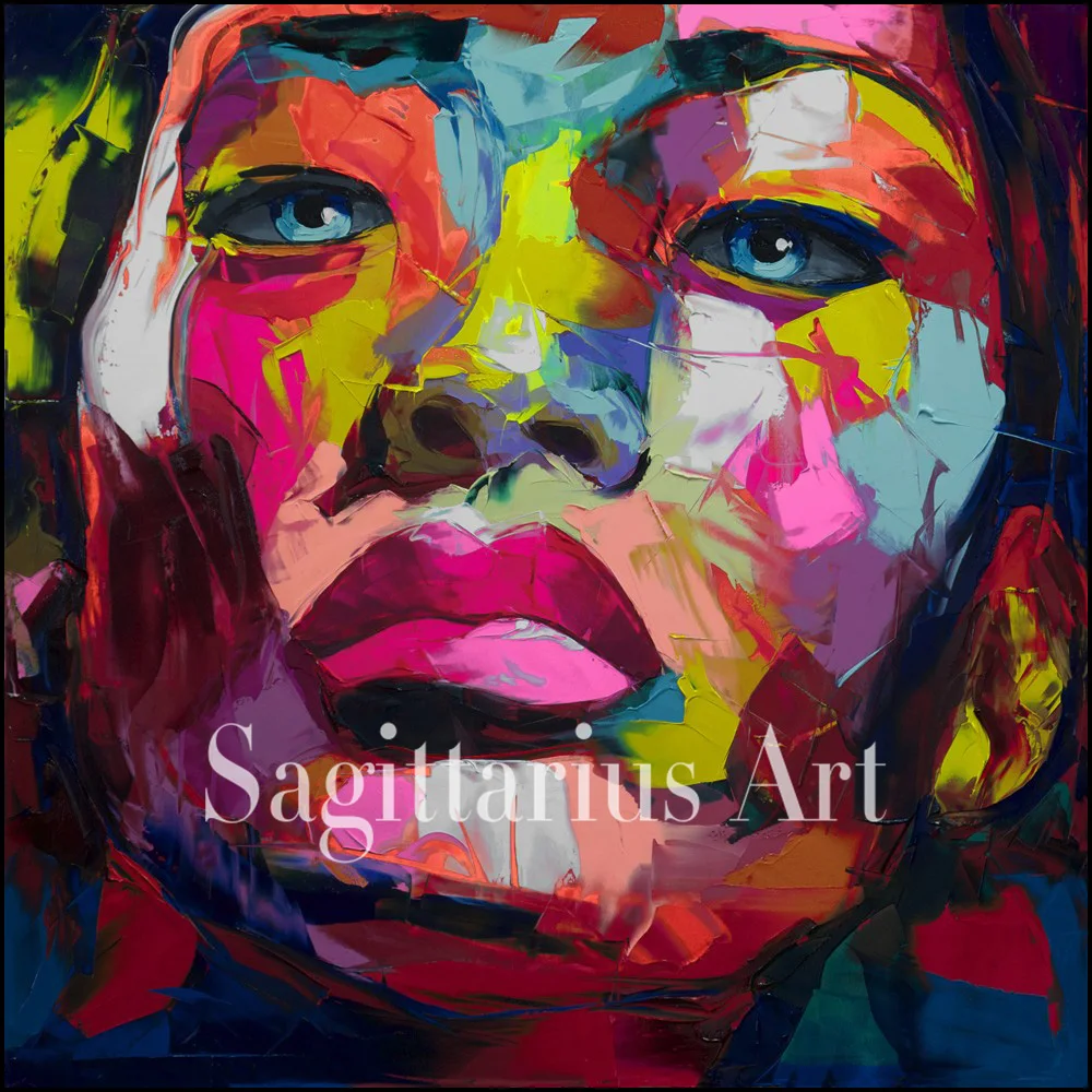 

Francoise Nielly Designer Hand Painted Cool Face Art Palette knife portrait Untitled 91 Oil painting canvas Living Room Wall Art