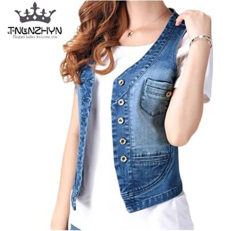 TNLNZHYN 2017 Spring Summer Womens Denim Vest Sleeveless Jeans Vest
