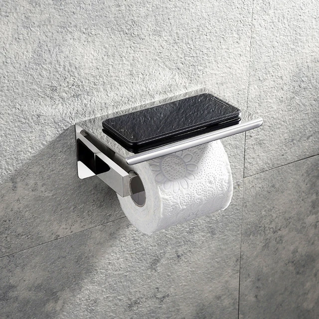 Stainless Steel Toilet Paper Holder Stand  Toilet Paper Roll Holder Black  Adhesive - Paper Holders - Aliexpress