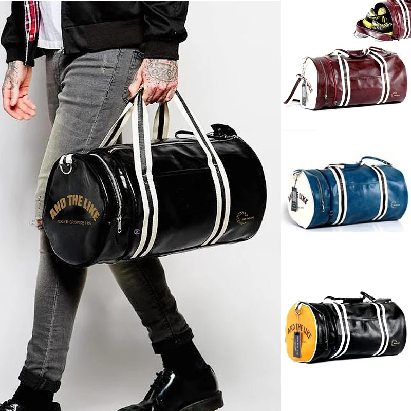 Men Soft Leather barrel Travel Bag Fashion High Capacity Bag For Men