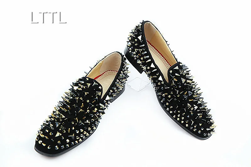 Top Fashion Gold Spiked Men Loafers Shoes High Quality Wedding Shoes Slip on LTTL Rivets Men Shoes Driving Moccasins