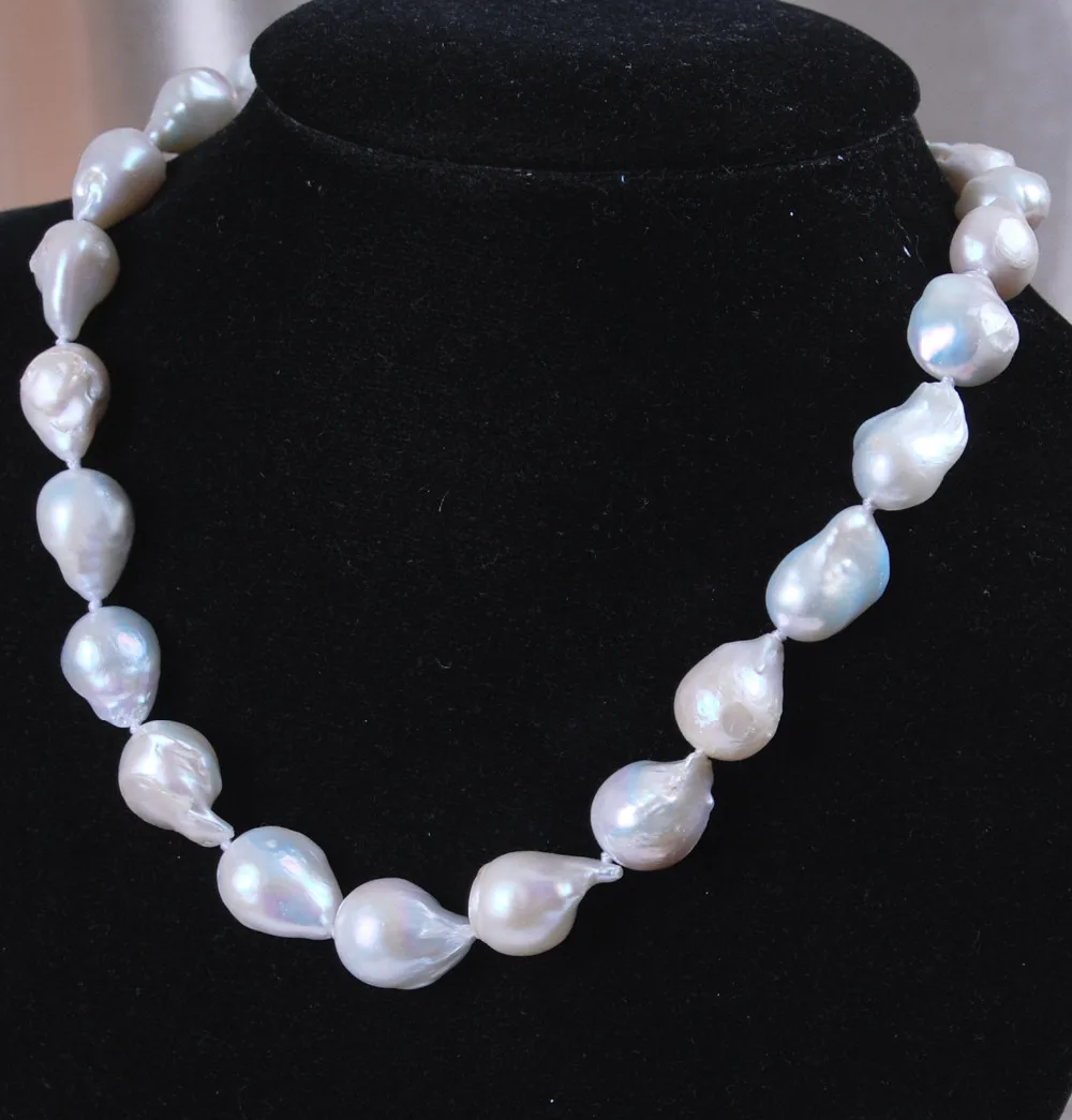 

HOT## Wholesale 12-16mm Real Natural White Akoya Baroque Pearl Necklace 18