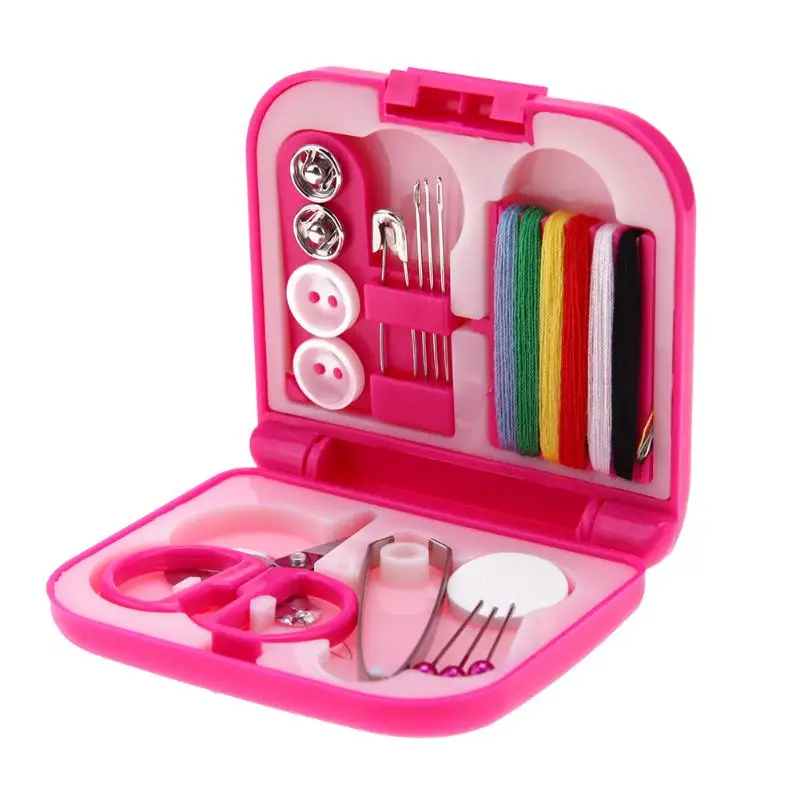 Мини-розовые наборы для шитья, коробка, резьба иглы, пуговицы, наперстки для ножниц, портативные домашние спицы для вязания, дорожные швейные инструменты