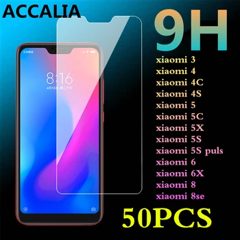 

50Pcs 9H Tempered Glass for xiaomi 5 5C 5X 5S Puls Mi8 8se Mi 6 6X Film For Xiaomi 3 mi4 4C 4S 2.5D Phone Screen Protector Film