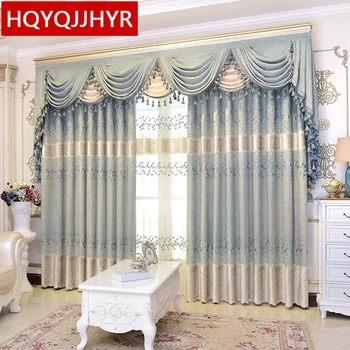 

Blue luxury European pastoral high quality chenille Blackout curtains for Living Room Pink modern classic curtains for Bedroom
