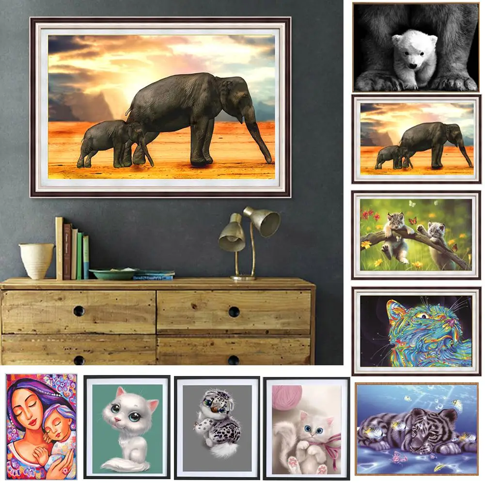 30x40 см животное тигр слон медведь кошка вышивка крестиком DIY Полный Круглый Алмаз