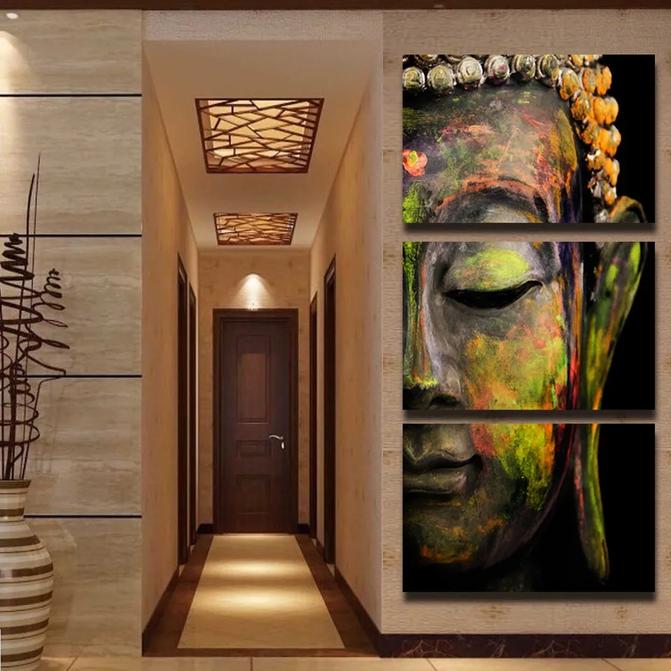 3 шт. абстрактный рисунок на холсте Будда Современное украшение дома печать Настенная картина в рамке картина для гостиной Модульная картина QT017