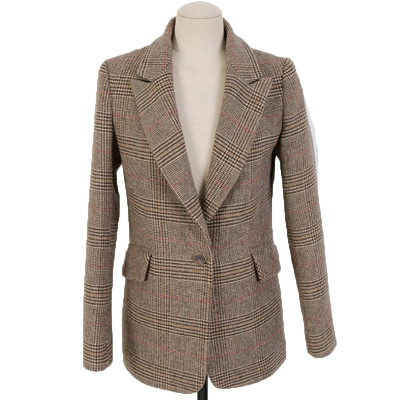 

Fashion women's retro plaid suit female 2019 autumn and winter new self-cultivation wild temperament plaid short jacket tide Ms