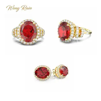 

Wong Rain Vintage 925 Sterling Silver Ruby Gemstone Yellow Gold Earrings Ear Studs Ring Fine Jewelry Set Wholesale Drop Shipping