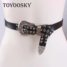 

2019 Fashion Women Rivet Belt For Genuine Leather Popular Women Belt Pin Buckle of High Quality Rivet Carving Belt TOYOOSKY