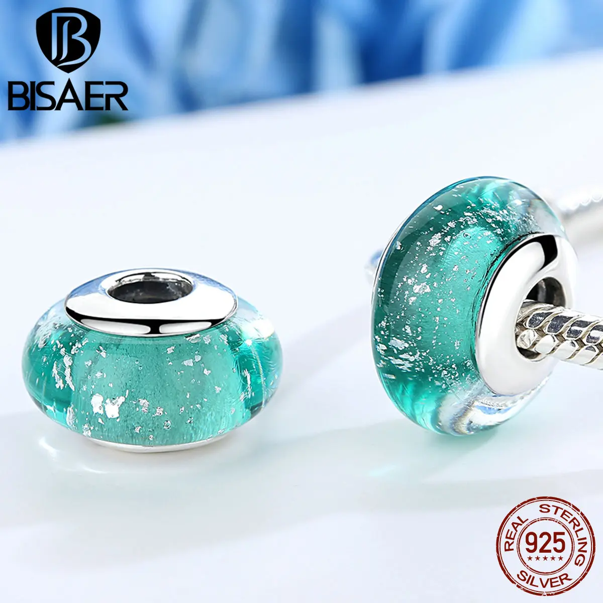 

Authentic 925 Sterling Silver Ariel's Signature Color Green Murano Glass Beads fit Charm Bracelet DIY 925 Silver Jewelry S925
