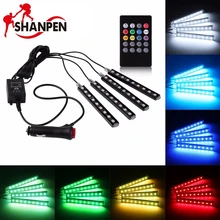 Car RGB LED Strip Light 4pcs LED Strip Lights 16 Colors Car Styling Decorative Atmosphere Lamps Car Interior Light With Remote