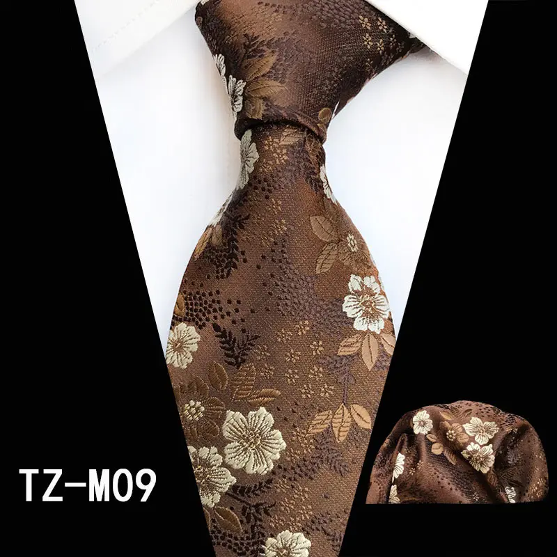Классический 8 см Шелковый мужской галстук набор зеленый красный цветочный клетчатый жаккардовый Карманный квадратный галстук деловой мужской костюм свадебный платок галстуки - Color: M09