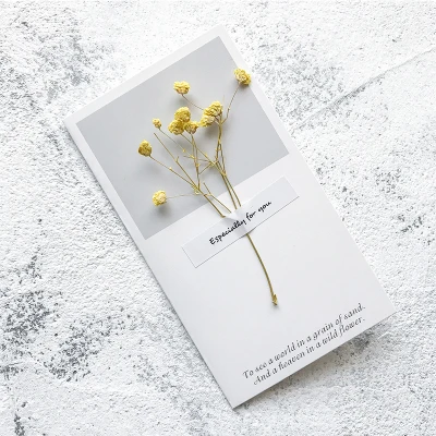 1 шт. DIY креативный цветок образец открытка на день рождения без конверта сухой цветок на День Благодарения благословение сообщение поздравительная открытка праздник - Цвет: babys breath-yellow