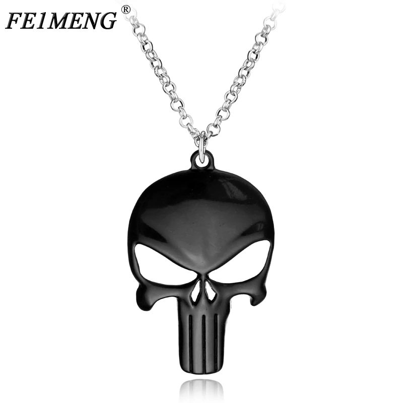 

Classic Game The Punisher Necklace Personality Skull Logo Black Enamel Metal Pendant Fashion Jewelry For Men Cool Accessories