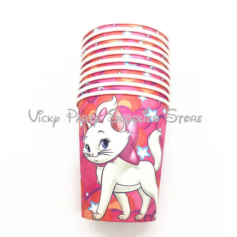 

10pcs/lot Marie Cat Disposable Cup Cartoon Pink Cat The Aristocats Theme Party Birthday Baby Shower Cup Party Tableware Supplies