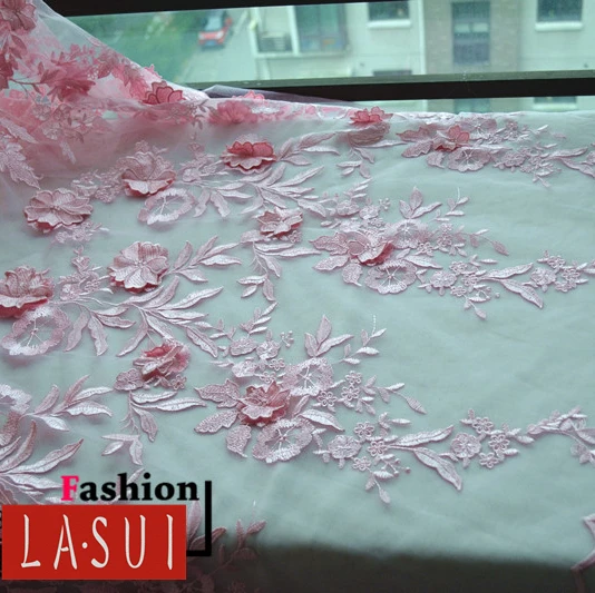 Lasui красивый элегантный темно-розовый 3D цветок вышитые кружева ткань для торжественное платье платья для выпускного вечера DIY x0292