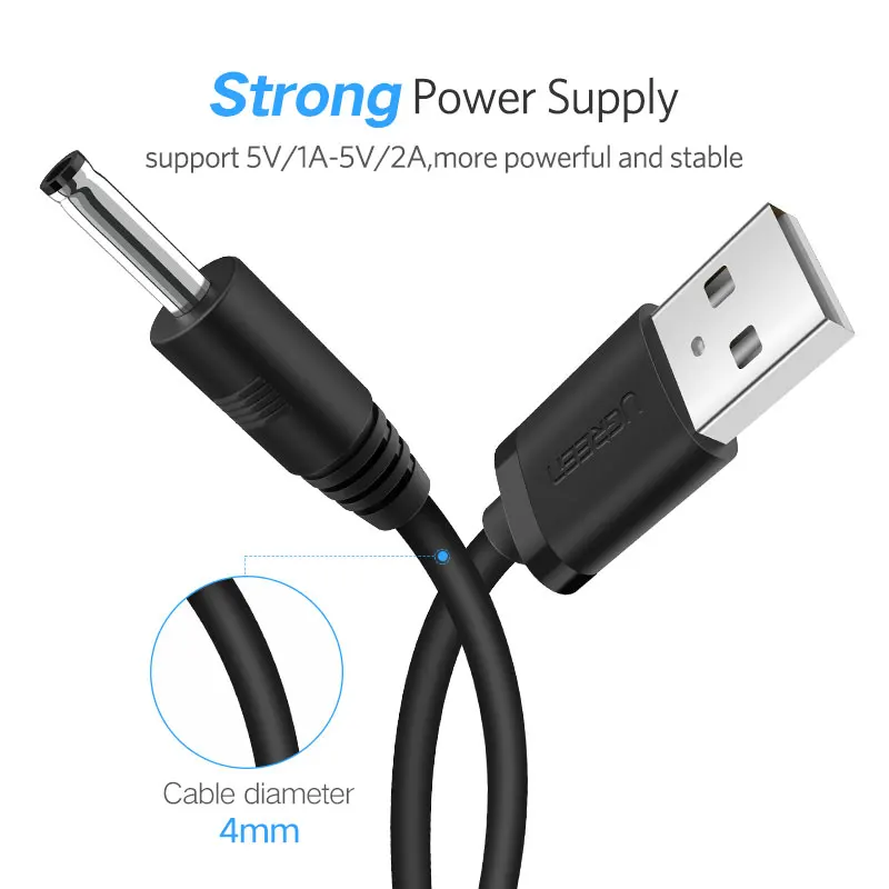 Ugreen USB to DC 3.5mm power cable USB A male to 3.5 jack connector 5V power supply charger adapter for fan cable